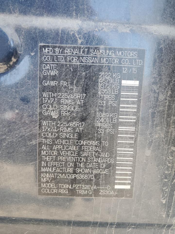 2016 Nissan Rogue S VIN: KNMAT2MV0GP636870 Lot: 80253575