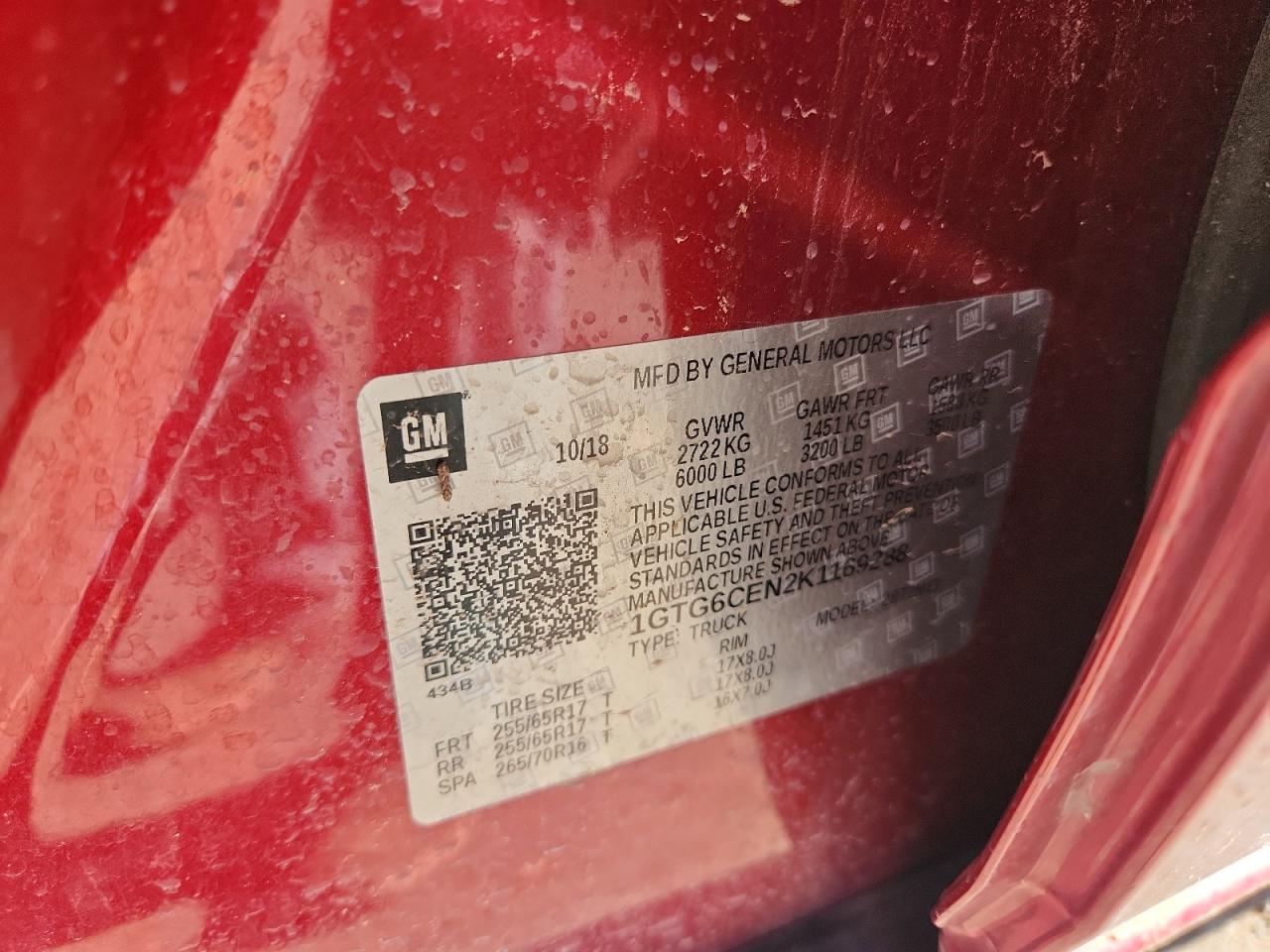 2019 GMC Canyon Sle VIN: 1GTG6CEN2K1169288 Lot: 80366975