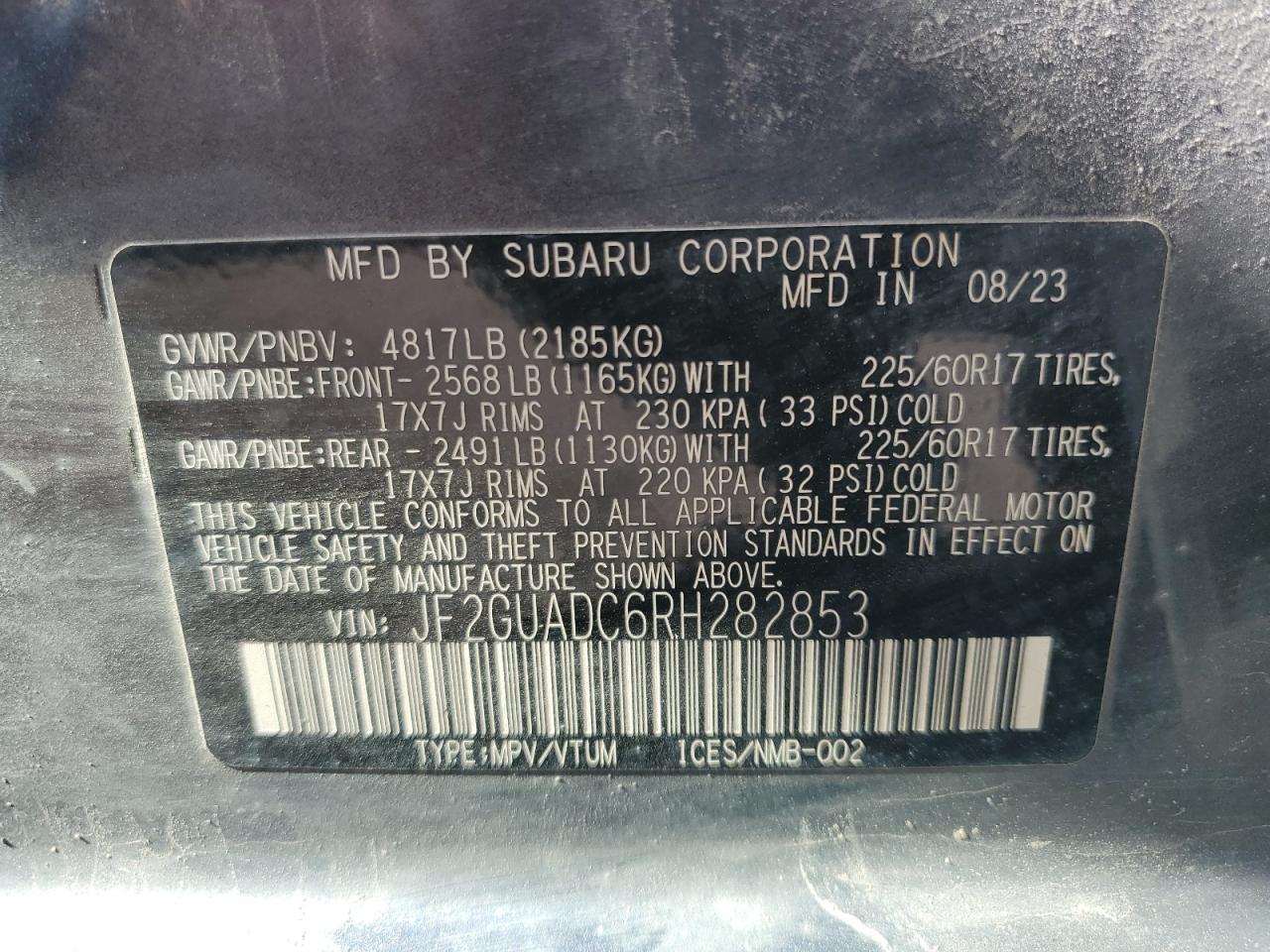 2024 Subaru Crosstrek Premium VIN: JF2GUADC6RH282853 Lot: 71485675