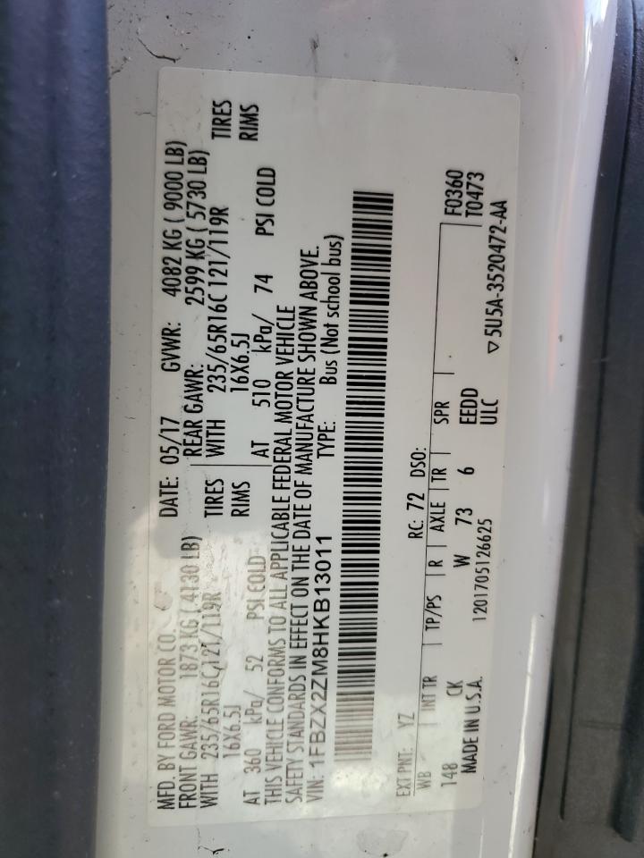 2017 Ford Transit T-350 VIN: 1FBZX2ZM8HKB13011 Lot: 81103975