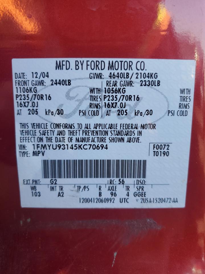 2005 Ford Escape VIN: 1FMYU93145KC70694 Lot: 72061615