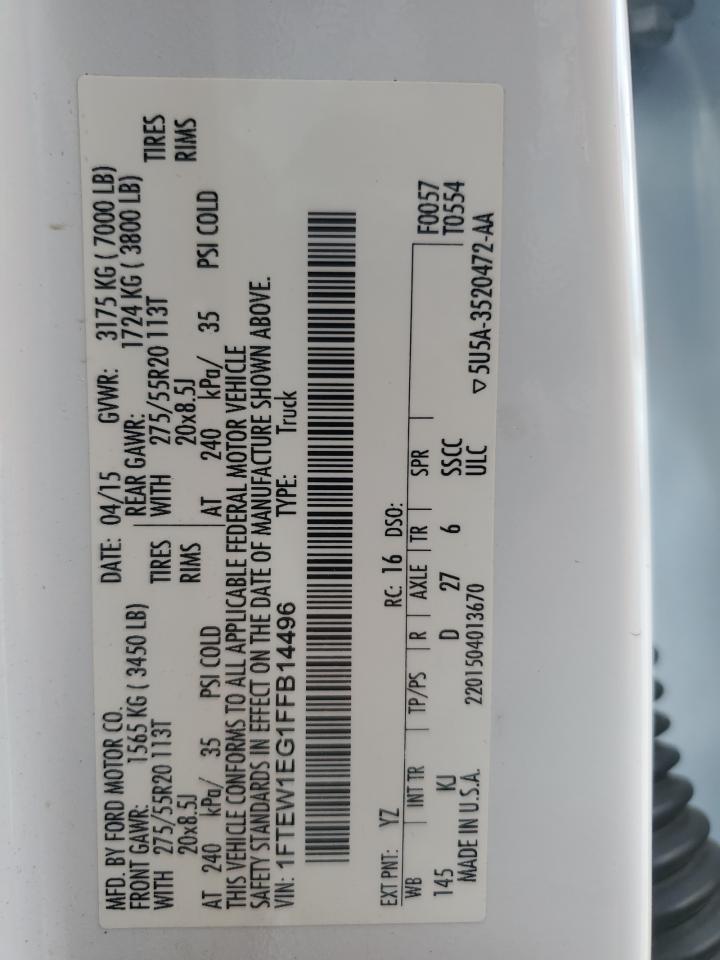 2015 Ford F150 Supercrew VIN: 1FTEW1EG1FFB14496 Lot: 71397895