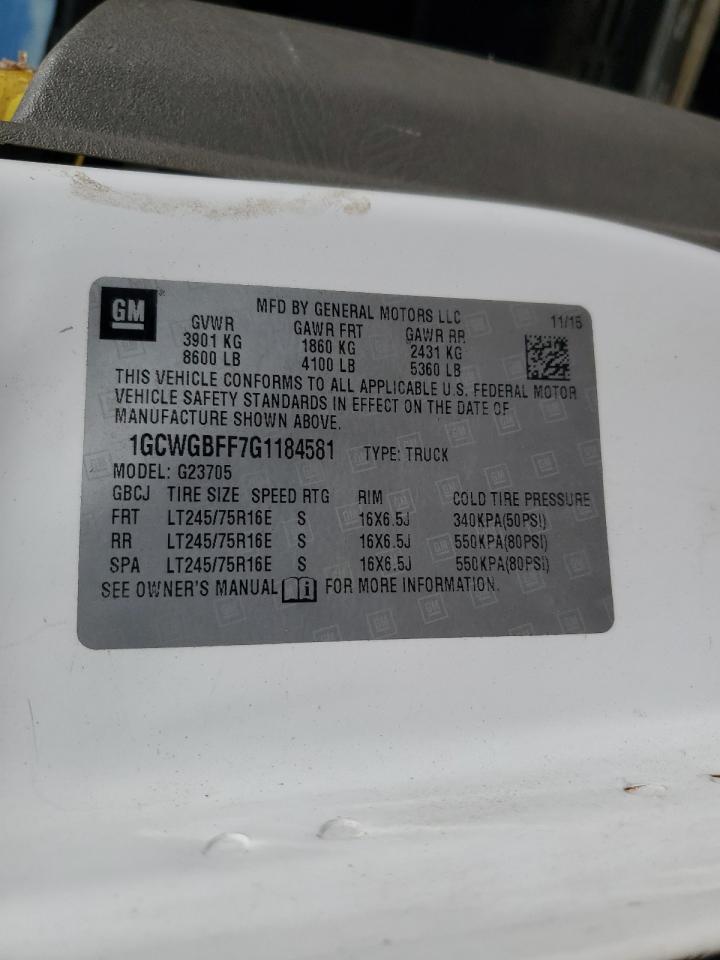 2016 Chevrolet Express G2500 VIN: 1GCWGBFF7G1184581 Lot: 71031175