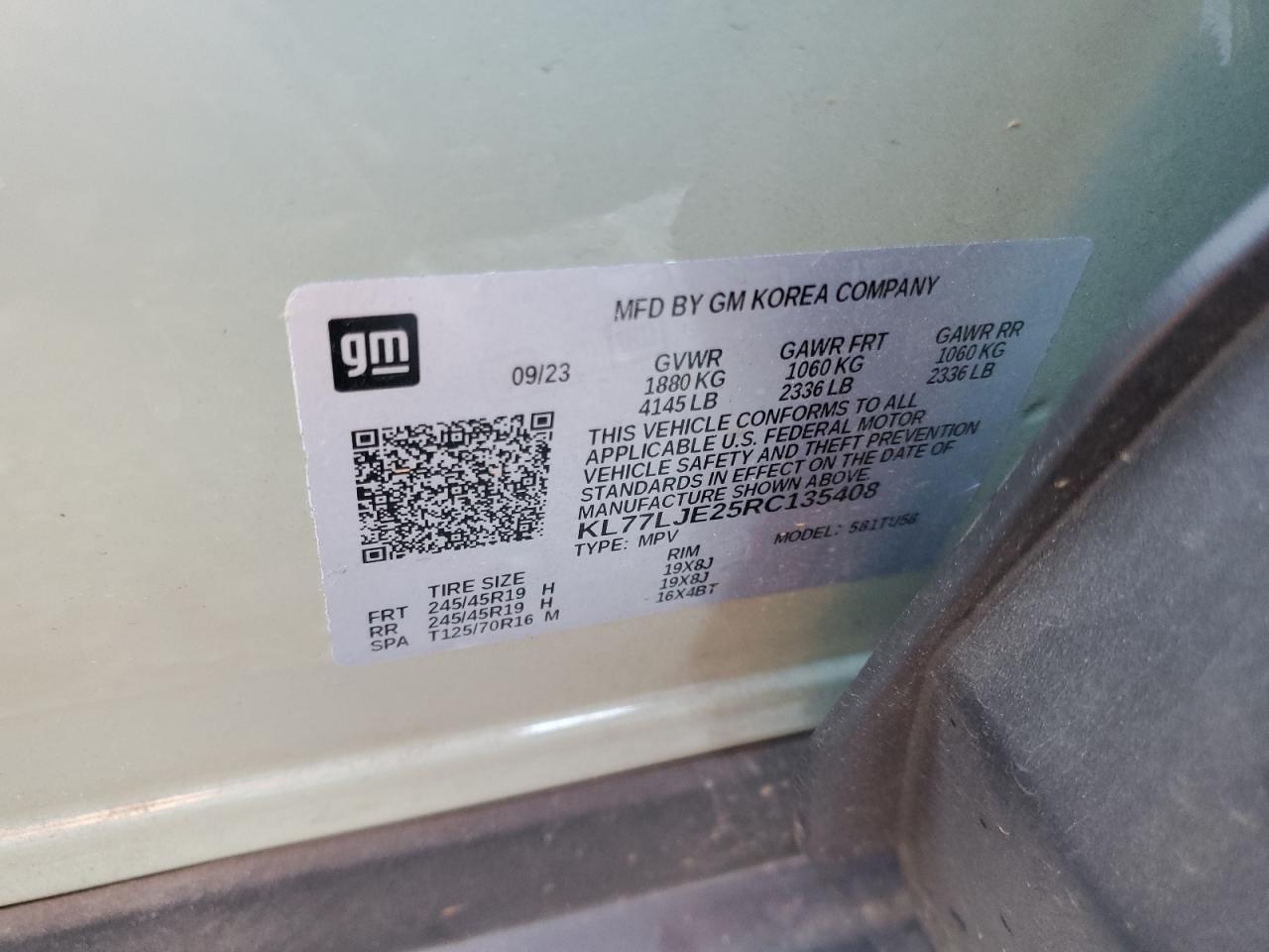 2024 Chevrolet Trax 2Rs VIN: KL77LJE25RC135408 Lot: 80806085