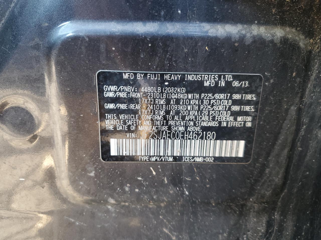 2014 Subaru Forester 2.5I Premium VIN: JF2SJAEC0EH462180 Lot: 83876285