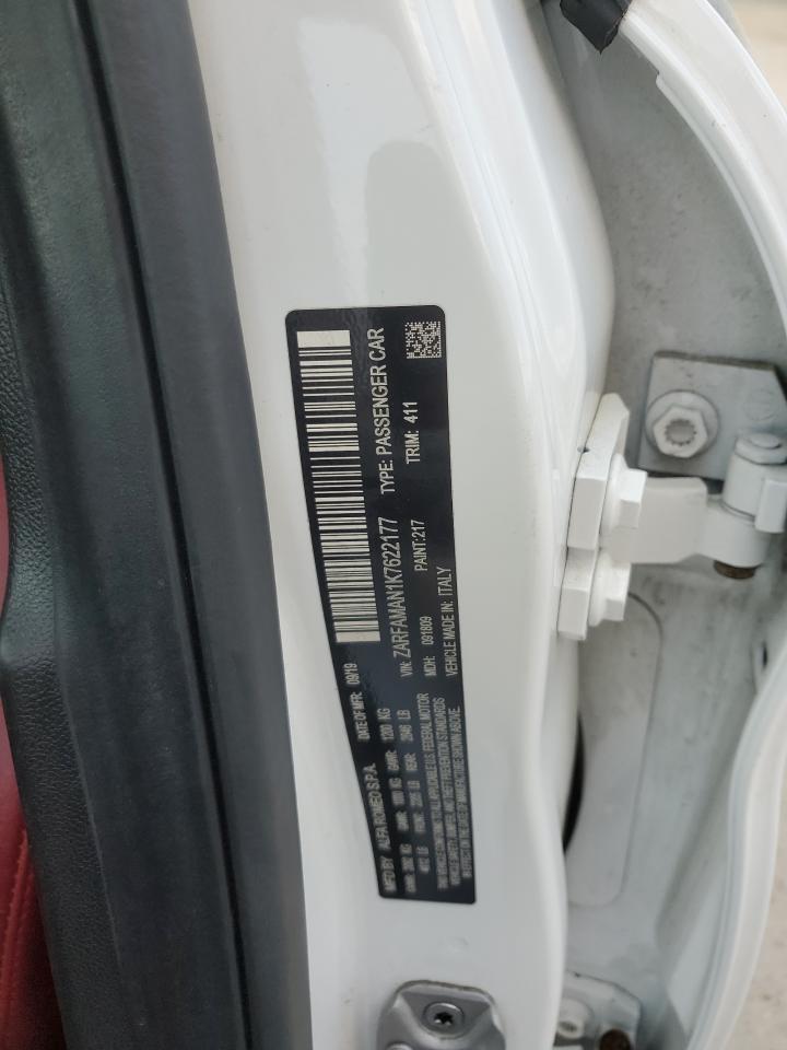 2019 Alfa Romeo Giulia VIN: ZARFAMAN1K7622177 Lot: 71700875