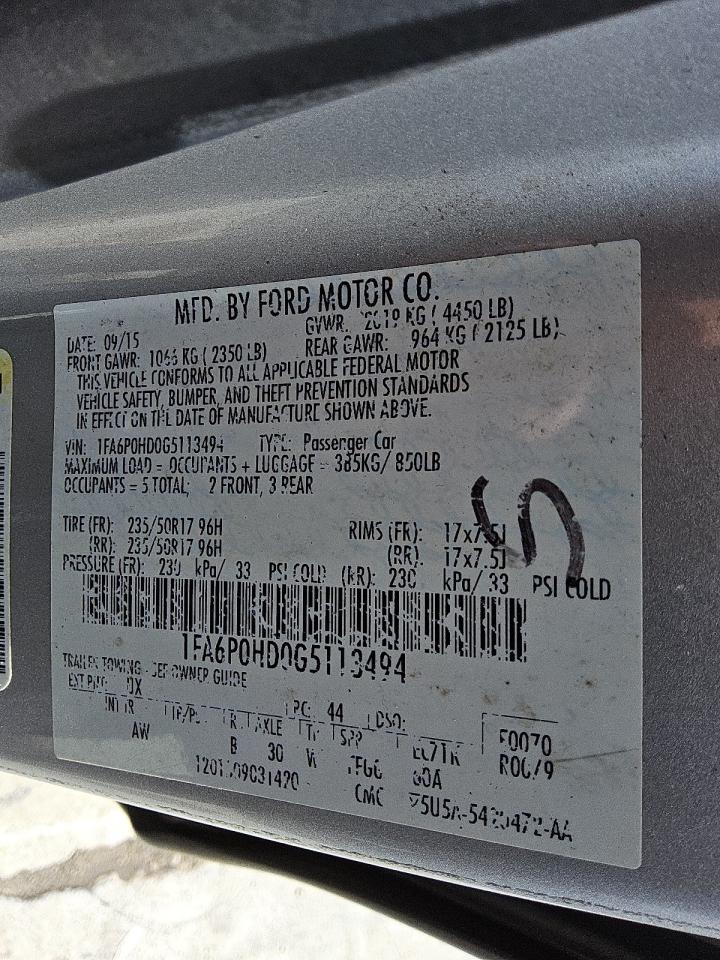 2016 Ford Fusion Se VIN: 1FA6P0HD0G5113494 Lot: 68970695