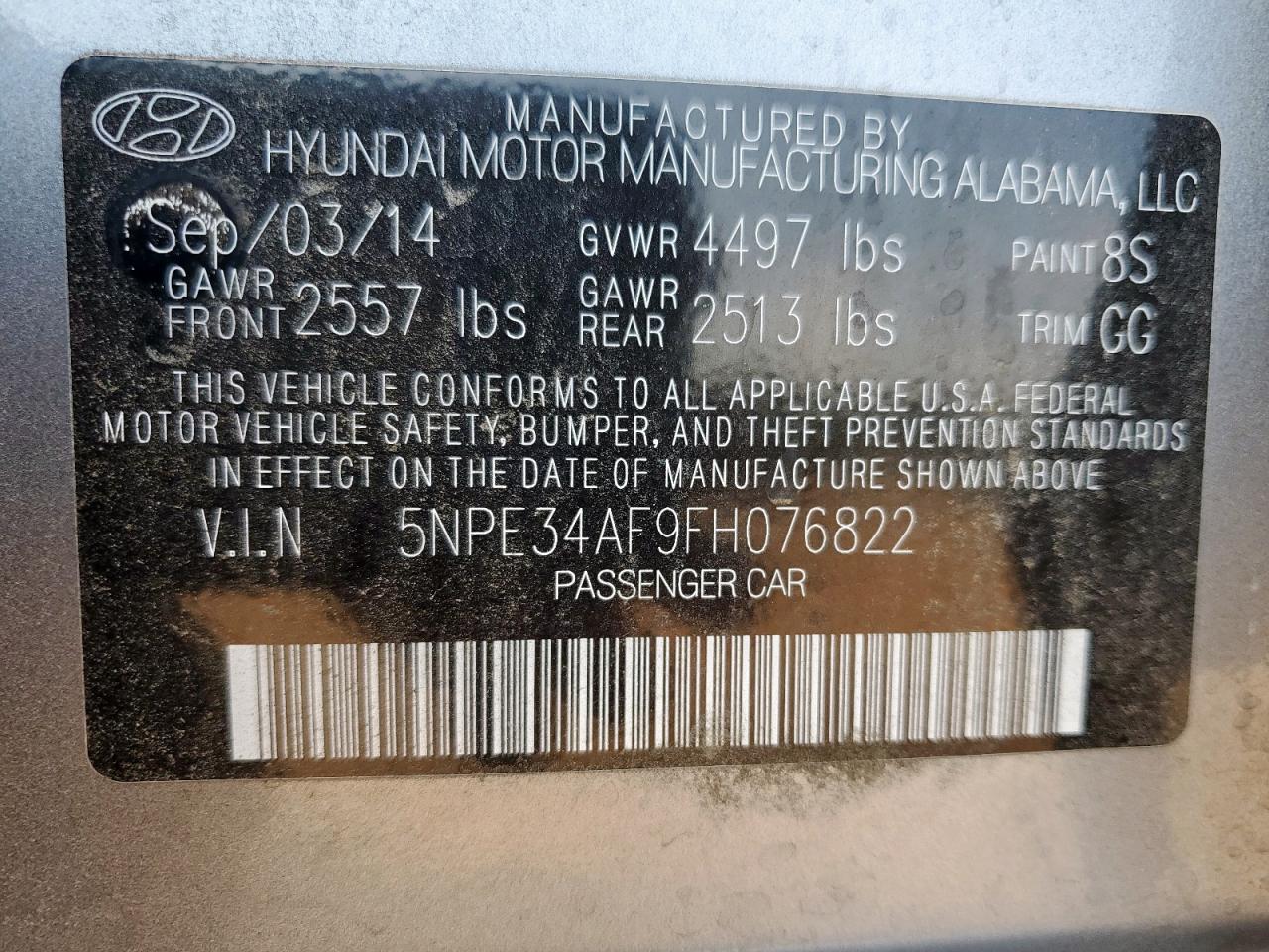 2015 Hyundai Sonata Sport VIN: 5NPE34AF9FH076822 Lot: 80957095