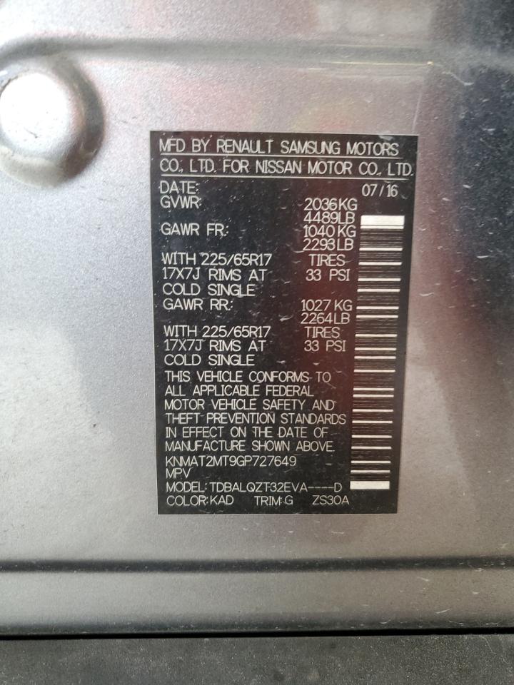 2016 Nissan Rogue S VIN: KNMAT2MT9GP727649 Lot: 81000395