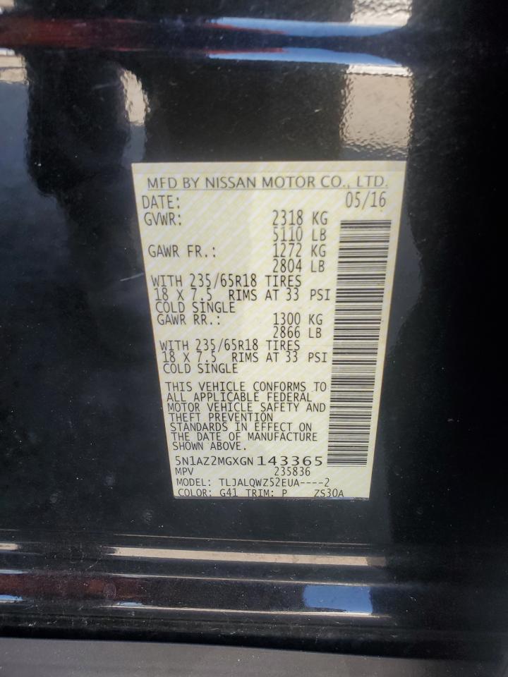 2016 Nissan Murano S VIN: 5N1AZ2MGXGN143365 Lot: 80797475