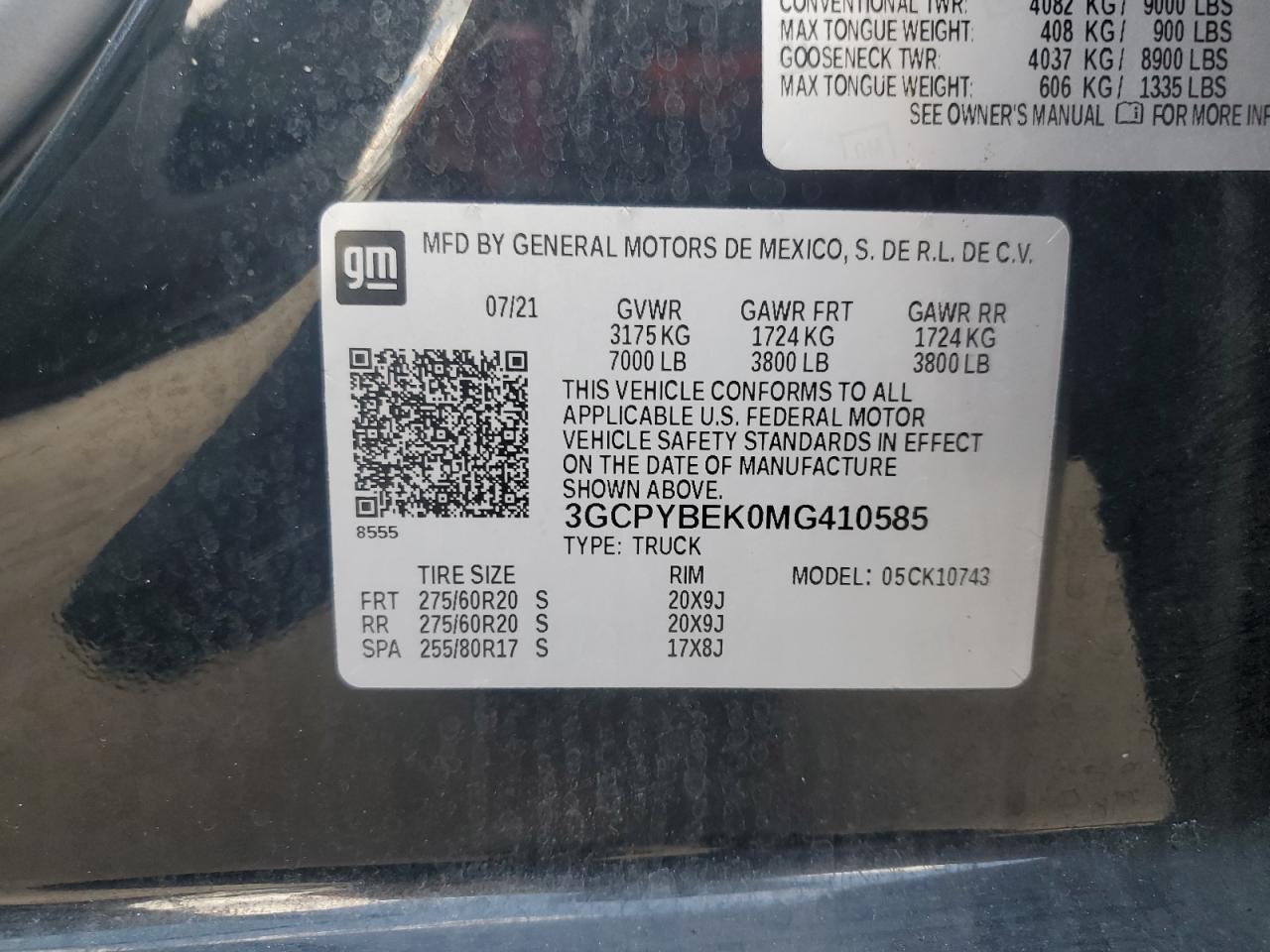 2021 Chevrolet Silverado K1500 Custom VIN: 3GCPYBEK0MG410585 Lot: 70692265