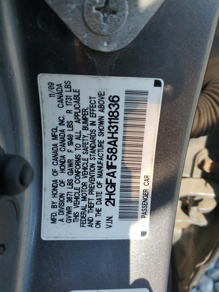 2010 Honda Civic Lx VIN: 2HGFA1F58AH311836 Lot: 80371995