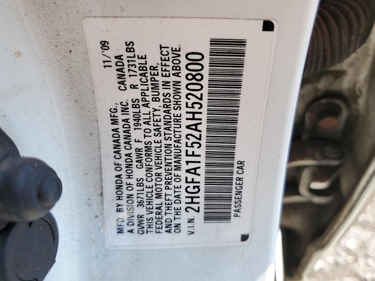 2010 Honda Civic Lx VIN: 2HGFA1F52AH520800 Lot: 72041785