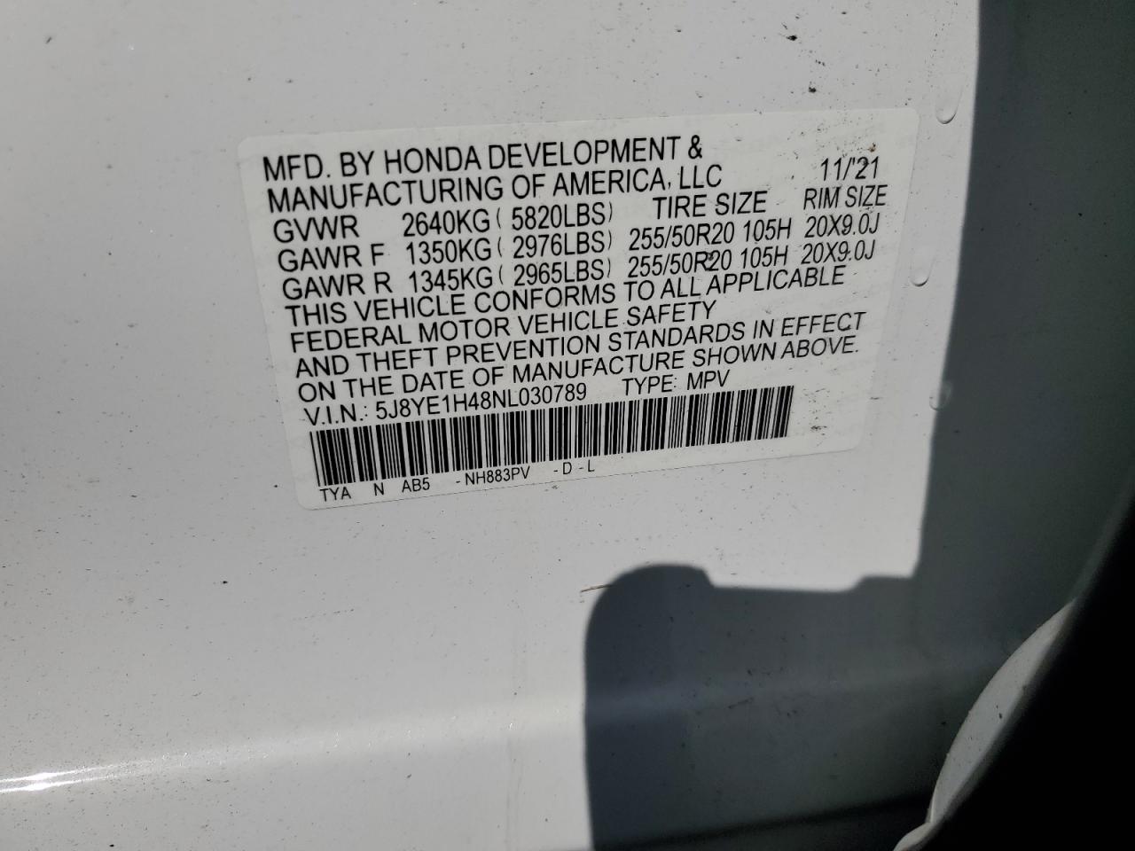 2022 Acura Mdx Technology VIN: 5J8YE1H48NL030789 Lot: 72043005