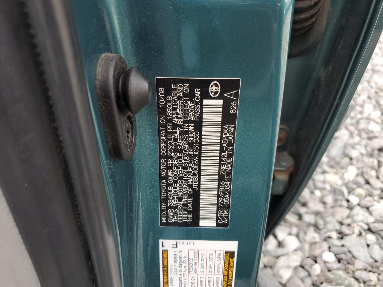 2009 Toyota Corolla Base VIN: JTDBL40E69J051030 Lot: 71933715