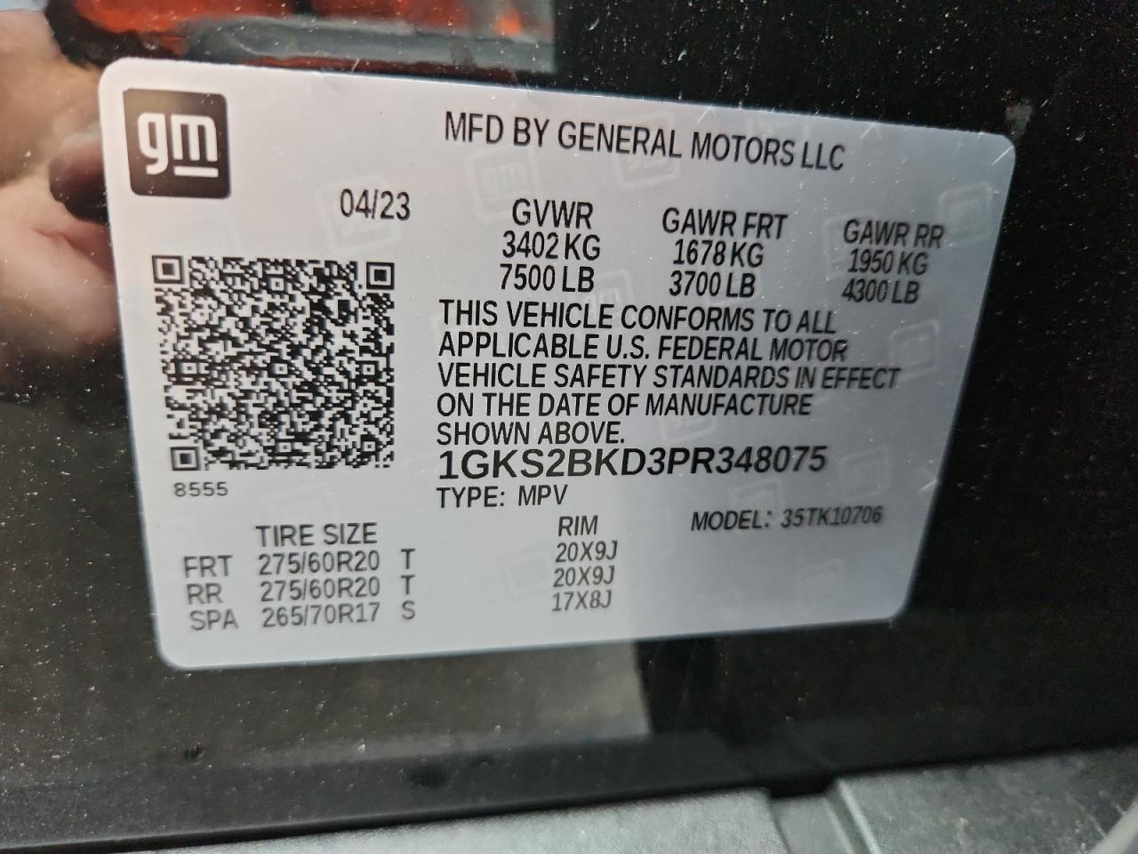 2023 GMC Yukon Slt VIN: 1GKS2BKD3PR348075 Lot: 81812485