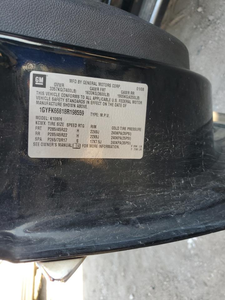 2008 Cadillac Escalade Esv VIN: 1GYFK66818R198559 Lot: 84005015