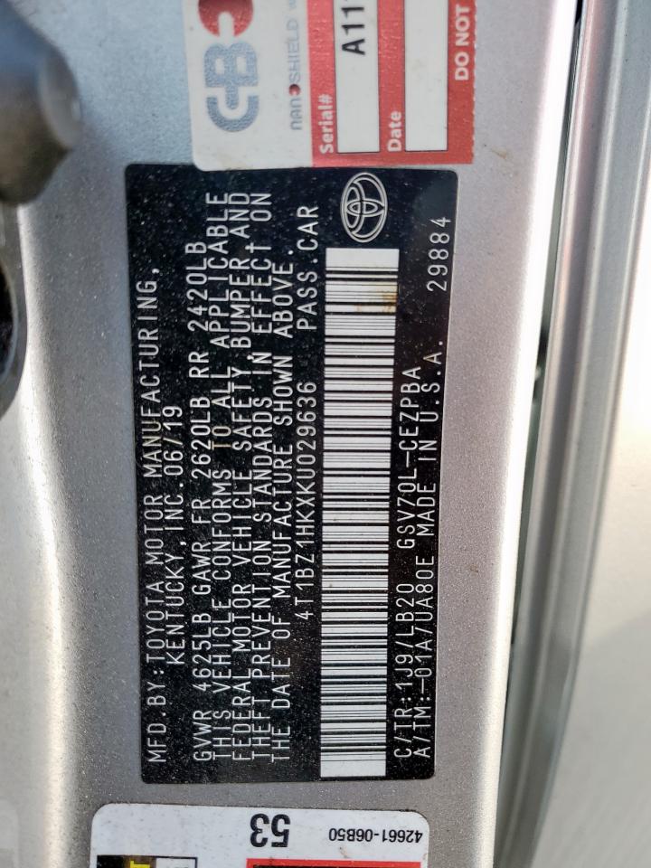 2019 Toyota Camry Xse VIN: 4T1BZ1HKXKU029636 Lot: 80381025