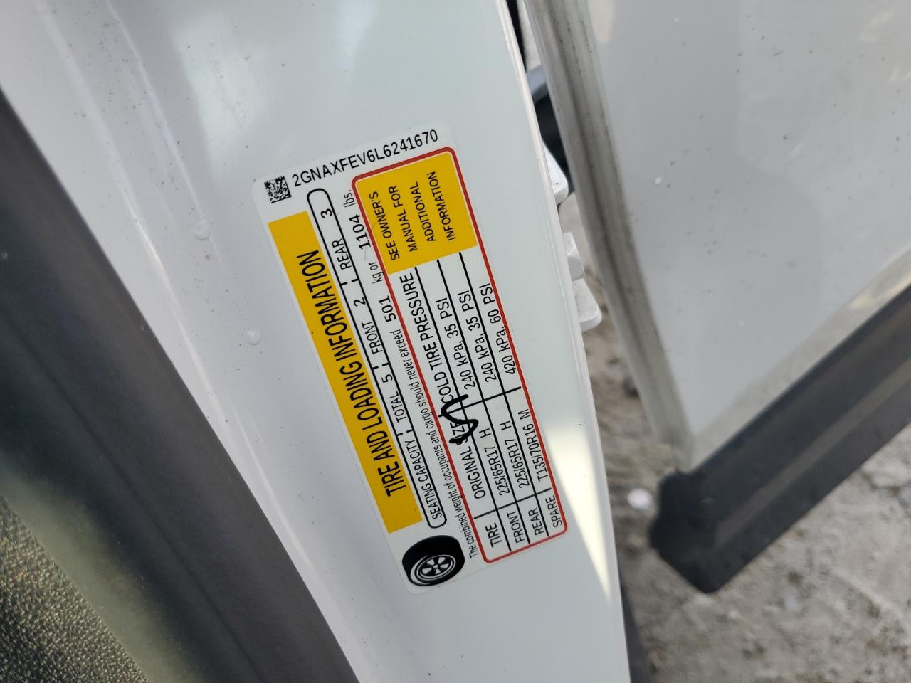 2020 Chevrolet Equinox VIN: 2GNAXFEV6L6241670 Lot: 81007455