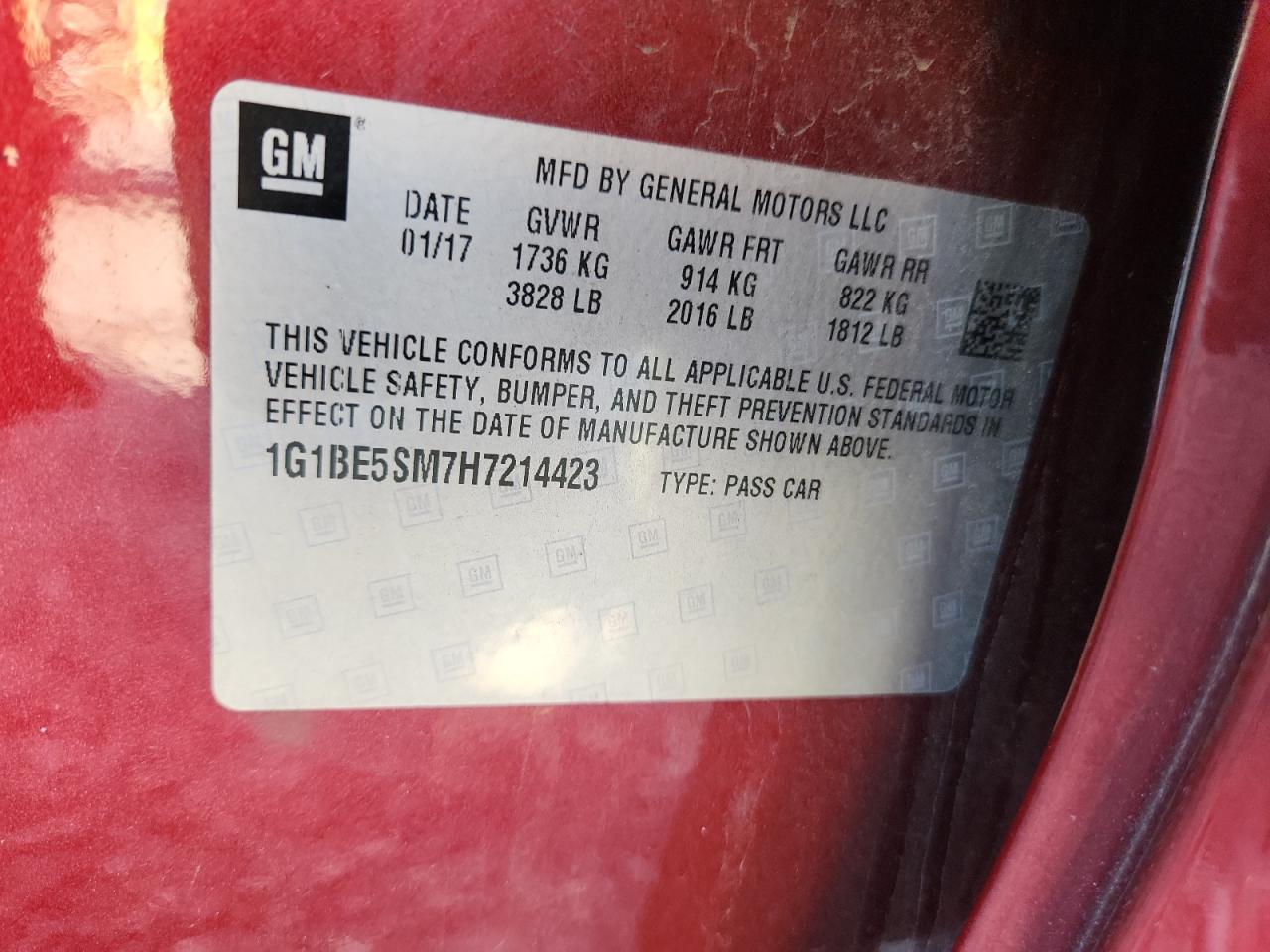 2017 Chevrolet Cruze Lt VIN: 1G1BE5SM7H7214423 Lot: 84223195