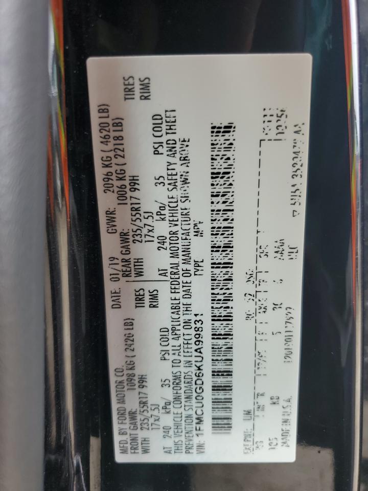 2019 Ford Escape Se VIN: 1FMCU0GD6KUA99831 Lot: 80016265