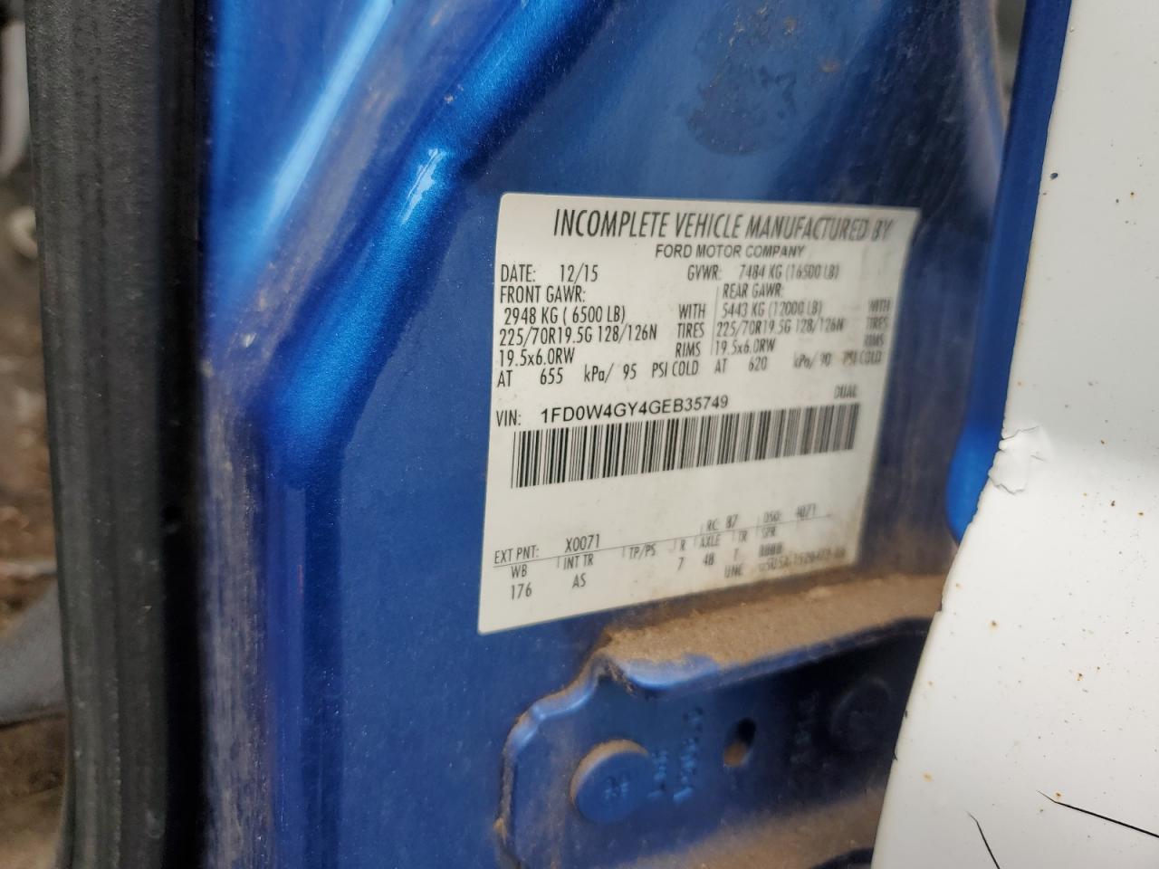 2016 Ford F450 Super Duty VIN: 1FD0W4GY4GEB35749 Lot: 71856215