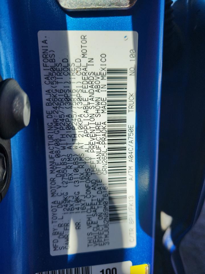 2009 Toyota Tacoma Double Cab Prerunner VIN: 3TMJU62N89M076161 Lot: 84259545