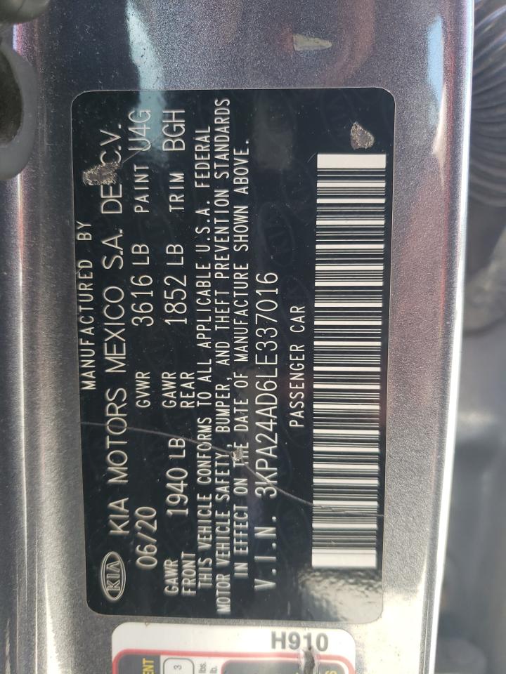 2020 Kia Rio Lx VIN: 3KPA24AD6LE337016 Lot: 71495895