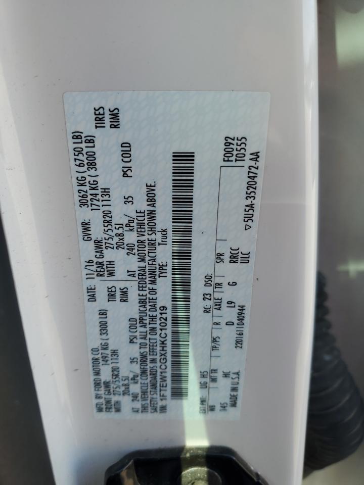 2017 Ford F150 Supercrew VIN: 1FTEW1CGXHKC10219 Lot: 70921615