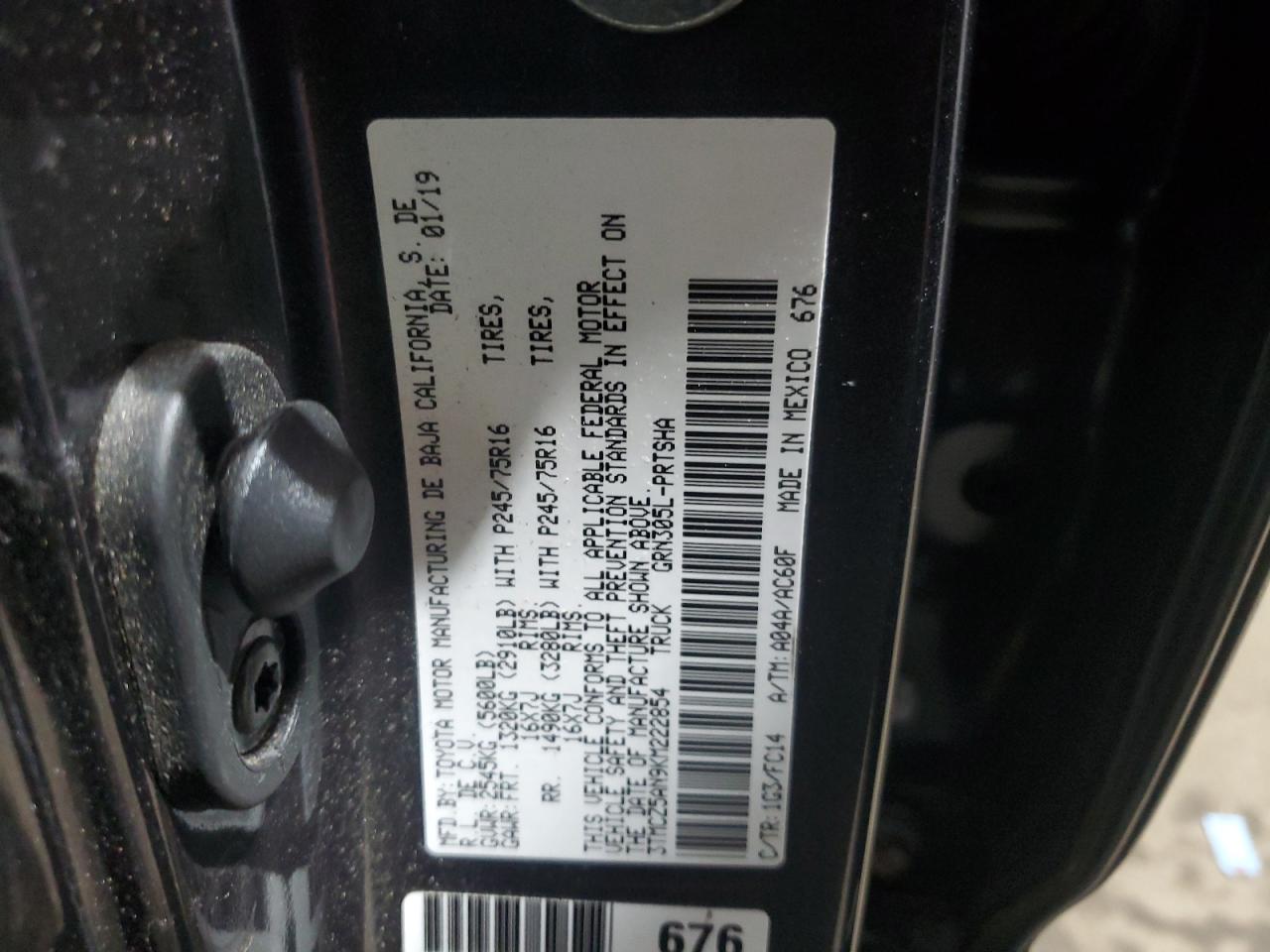 2019 Toyota Tacoma Double Cab VIN: 3TMCZ5AN9KM222854 Lot: 71151325