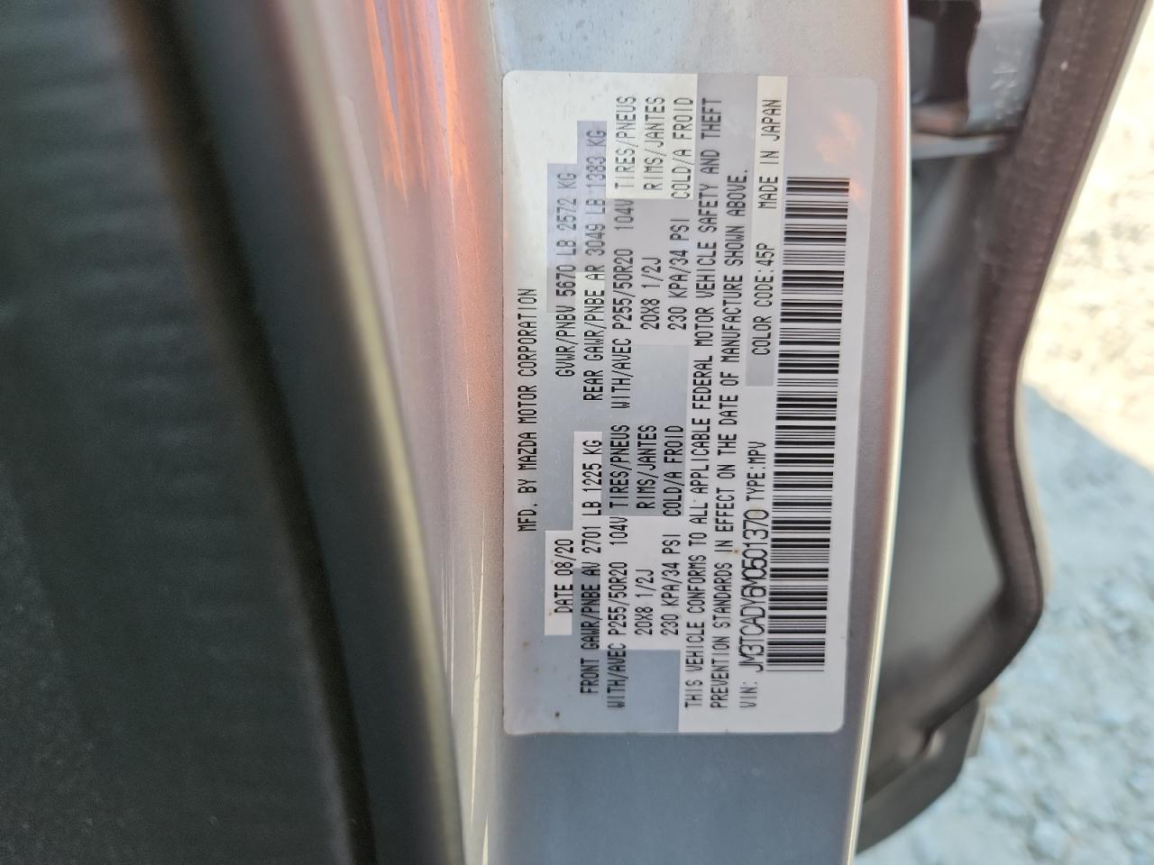 2021 Mazda Cx-9 Grand Touring VIN: JM3TCADY6M0501370 Lot: 80254525