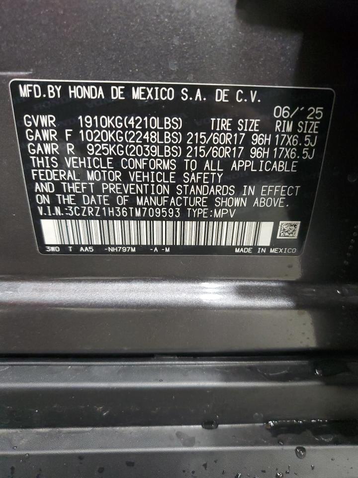 2026 Honda Hr-V Lx VIN: 3CZRZ1H36TM709593 Lot: 80054055