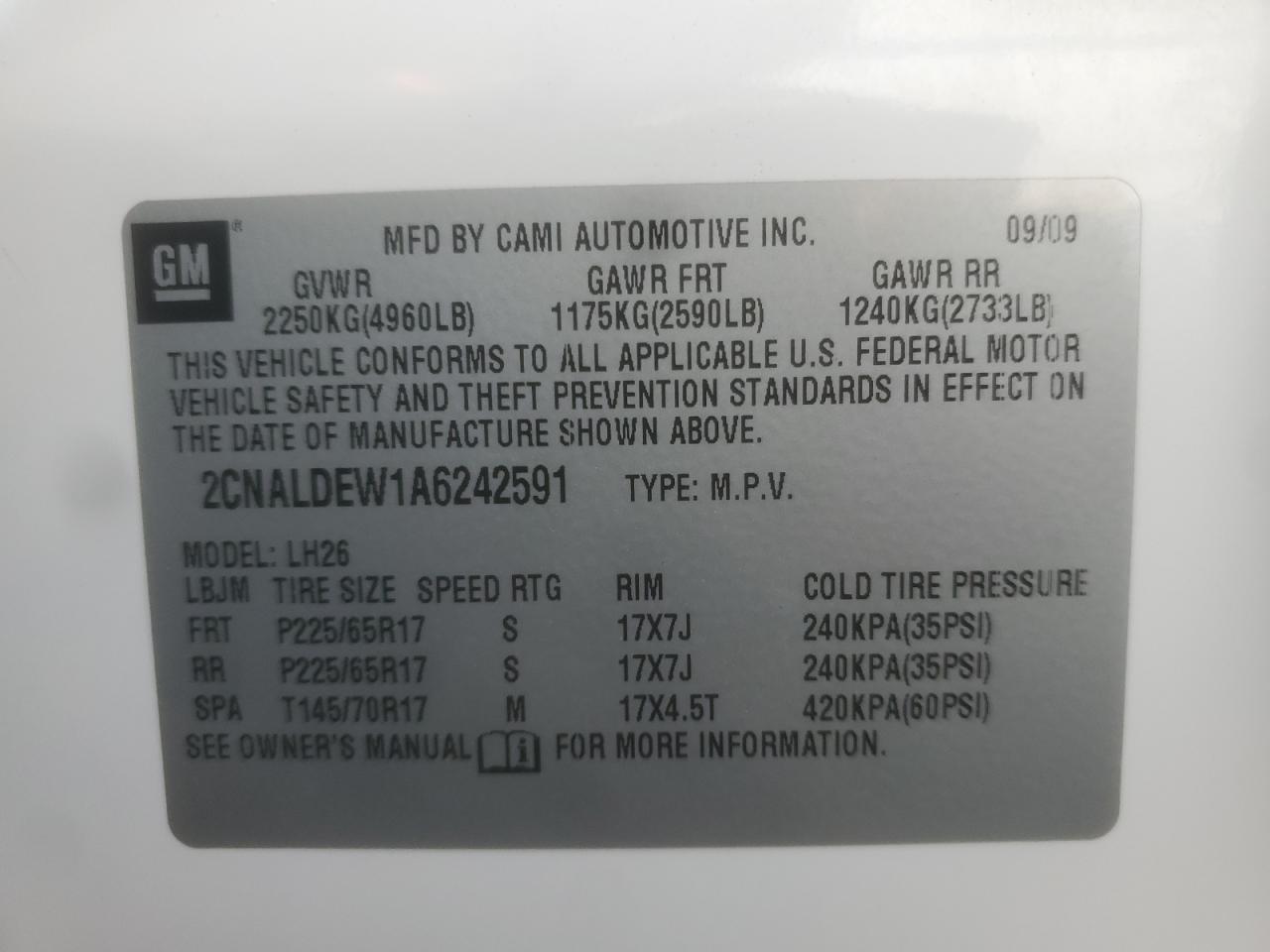 2010 Chevrolet Equinox Lt VIN: 2CNALDEW1A6242591 Lot: 84153105