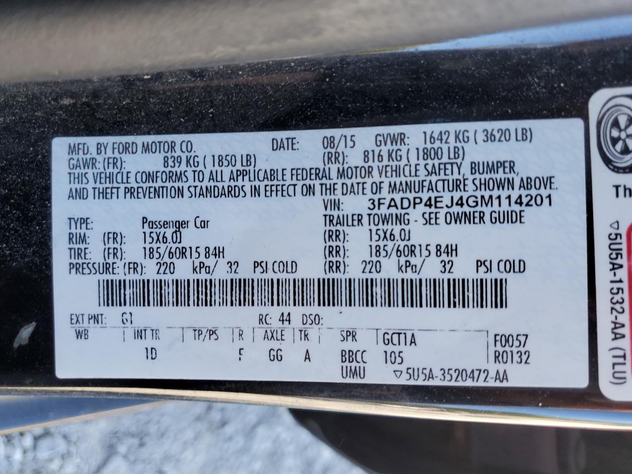 2016 Ford Fiesta Se VIN: 3FADP4EJ4GM114201 Lot: 84782365