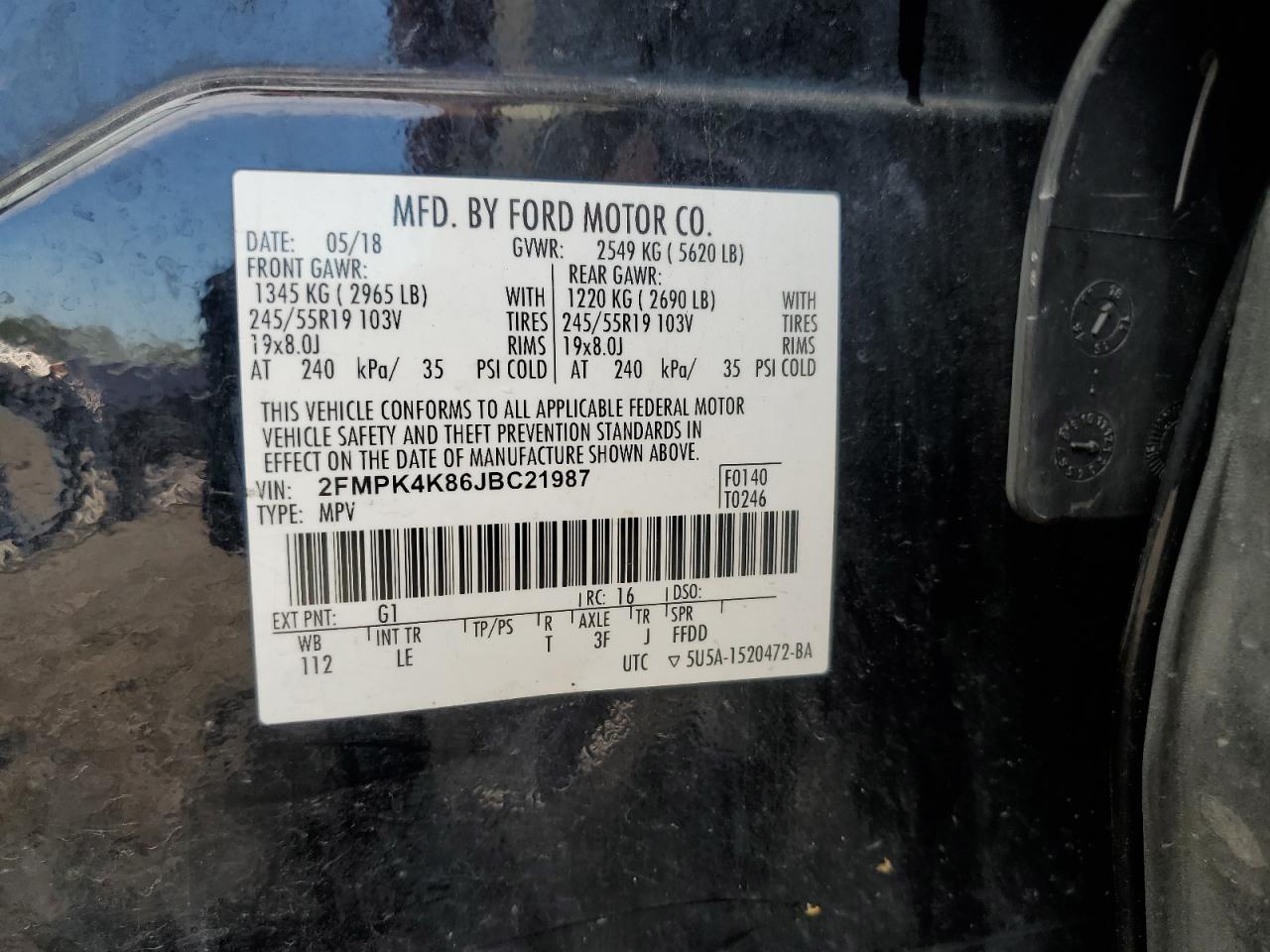 2018 Ford Edge Titanium VIN: 2FMPK4K86JBC21987 Lot: 84465135
