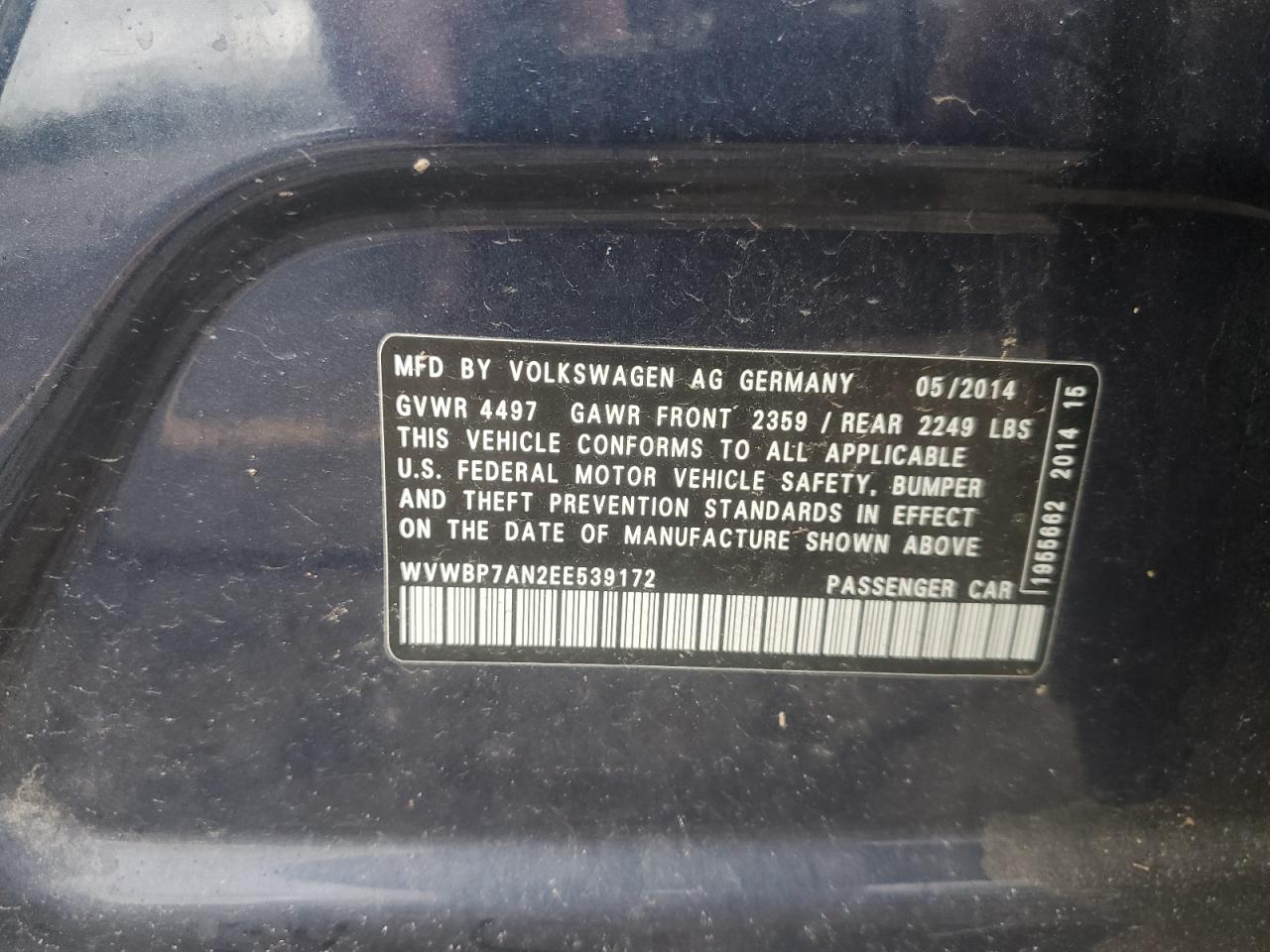 2014 Volkswagen Cc Sport VIN: WVWBP7AN2EE539172 Lot: 81639135