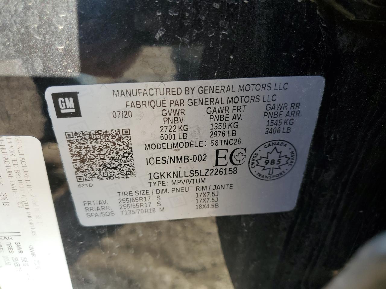 2020 GMC Acadia At4 VIN: 1GKKNLLS5LZ226158 Lot: 71060295