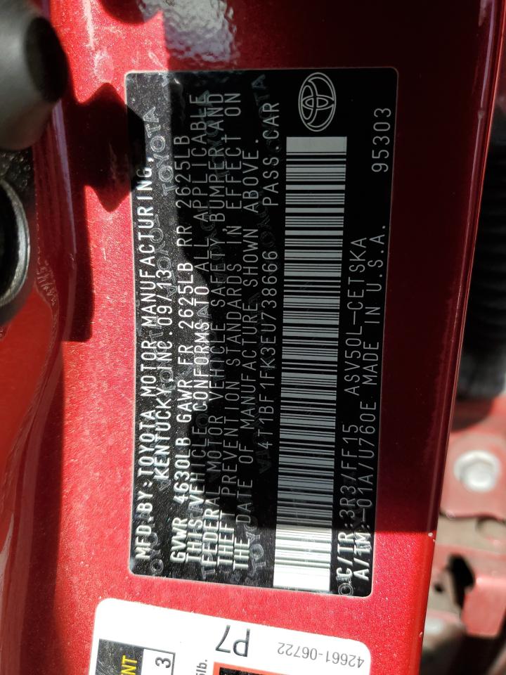 2014 Toyota Camry L VIN: 4T1BF1FK3EU738666 Lot: 84278745