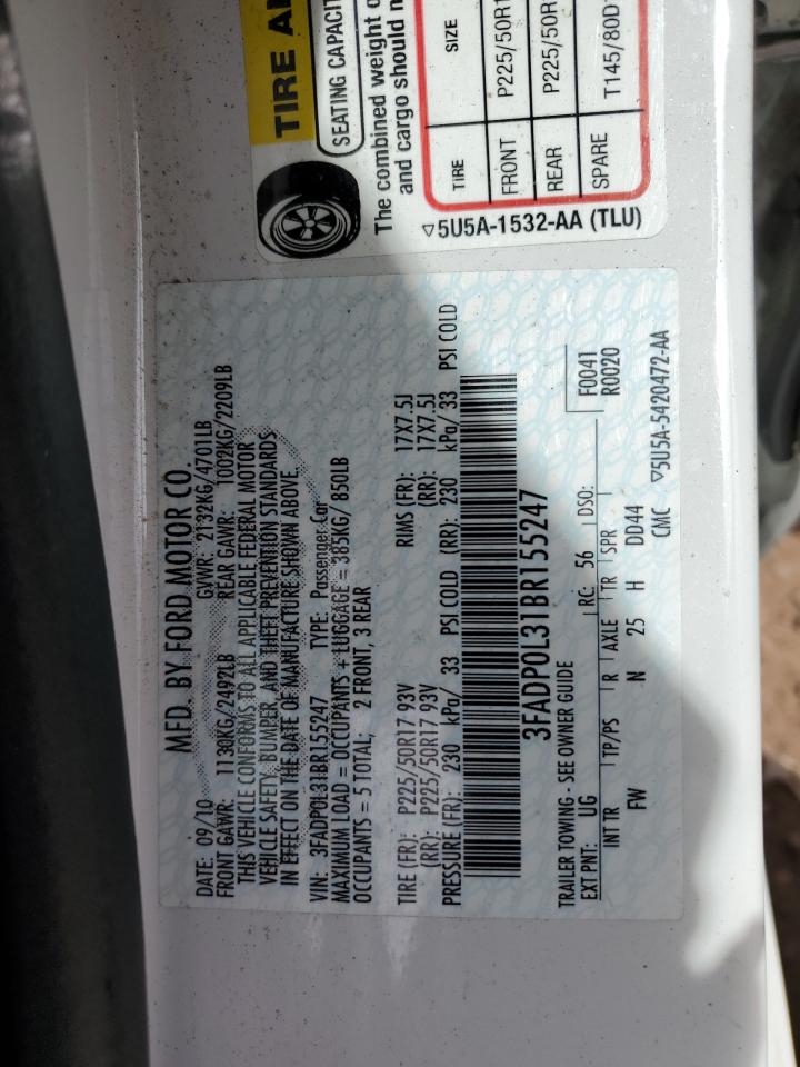 2011 Ford Fusion Hybrid VIN: 3FADP0L31BR155247 Lot: 82067385