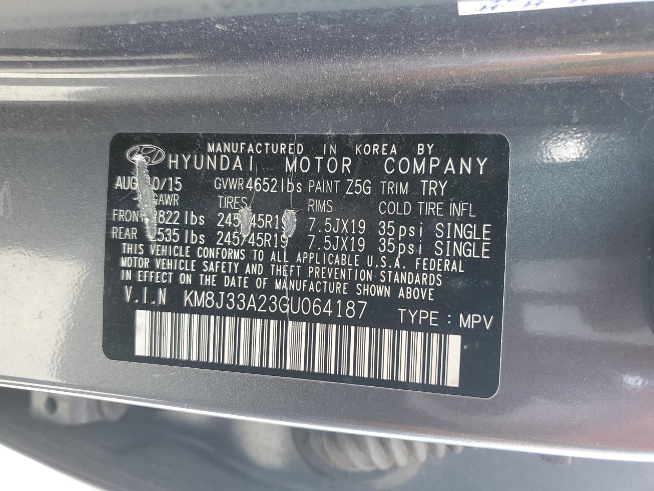 2016 Hyundai Tucson Limited VIN: KM8J33A23GU064187 Lot: 80267995