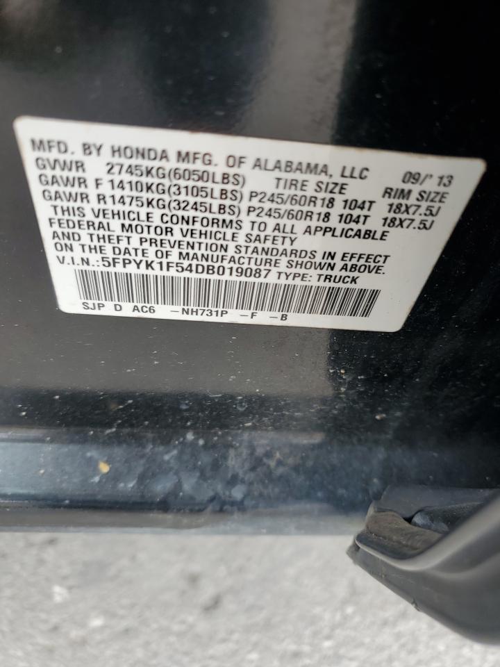 2013 Honda Ridgeline Rtl VIN: 5FPYK1F54DB019087 Lot: 83877365