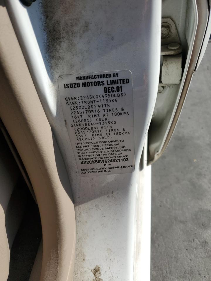 2002 Isuzu Rodeo S VIN: 4S2CK58W624321103 Lot: 81073485