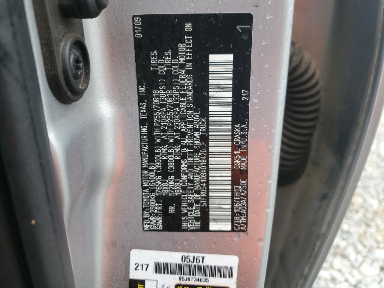 2009 Toyota Tundra Double Cab VIN: 5TFRU54109X018420 Lot: 81748395