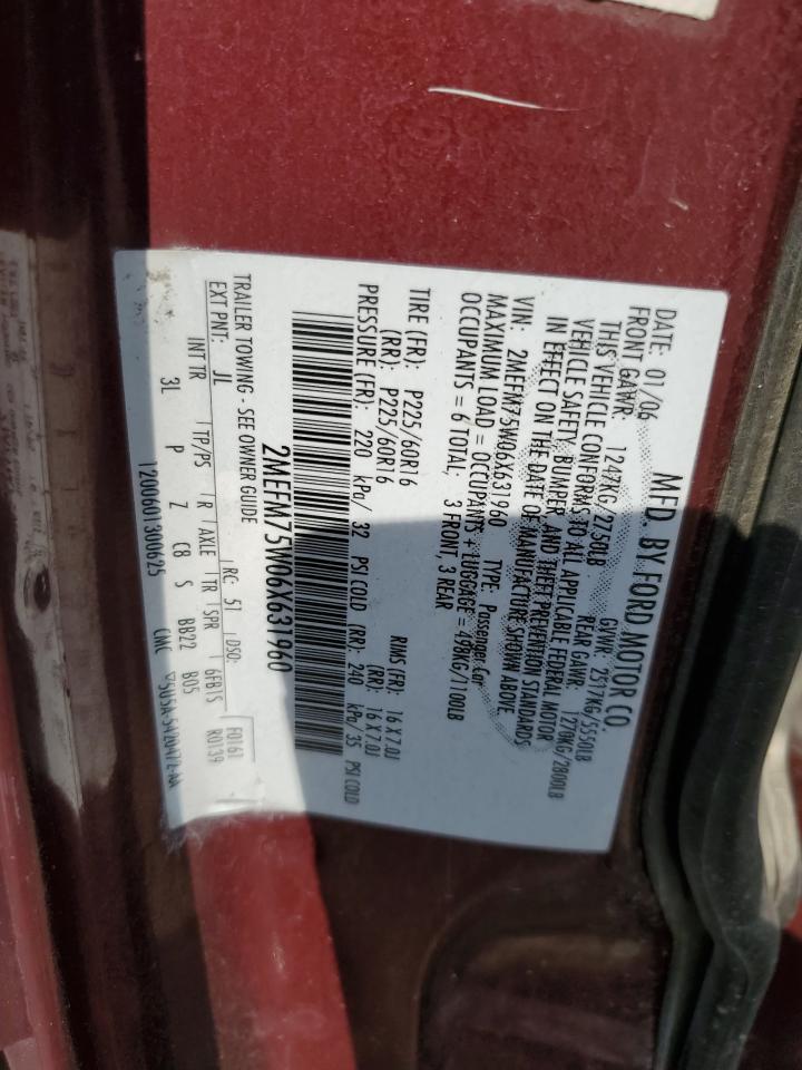 2006 Mercury Grand Marquis Ls VIN: 2MEFM75W06X631960 Lot: 80649625