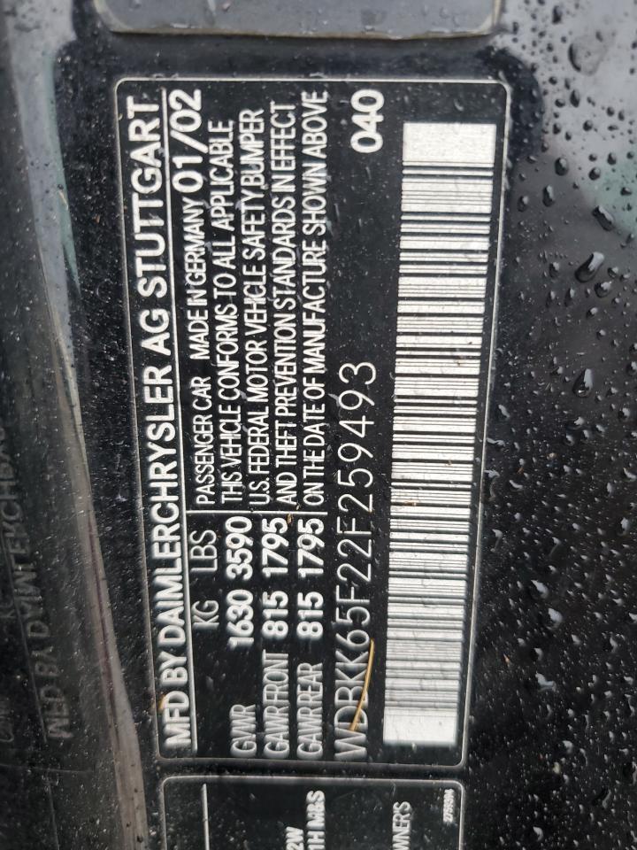 2002 Mercedes-Benz Slk 320 VIN: WDBKK65F22F259493 Lot: 80143165