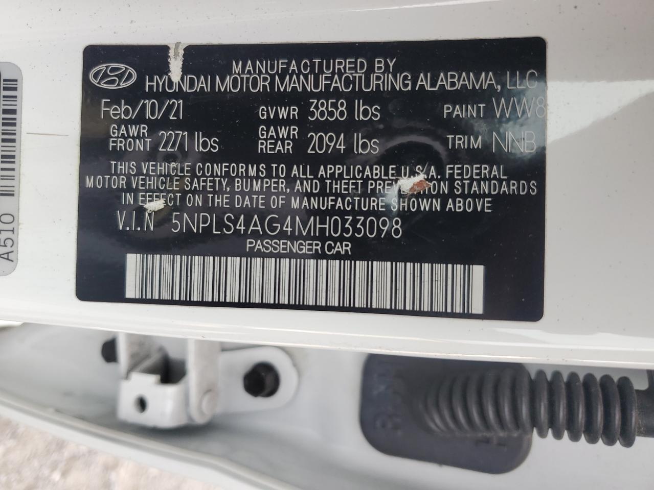 2021 Hyundai Elantra Sel VIN: 5NPLS4AG4MH033098 Lot: 81756045