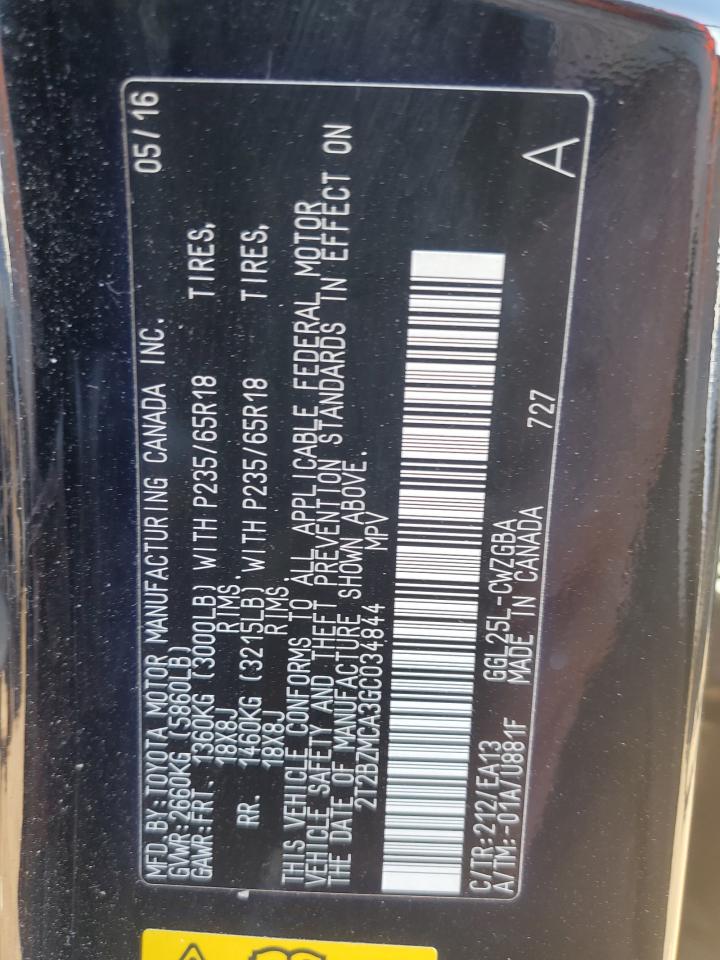 2016 Lexus Rx 350 Base VIN: 2T2BZMCA3GC034844 Lot: 84439915