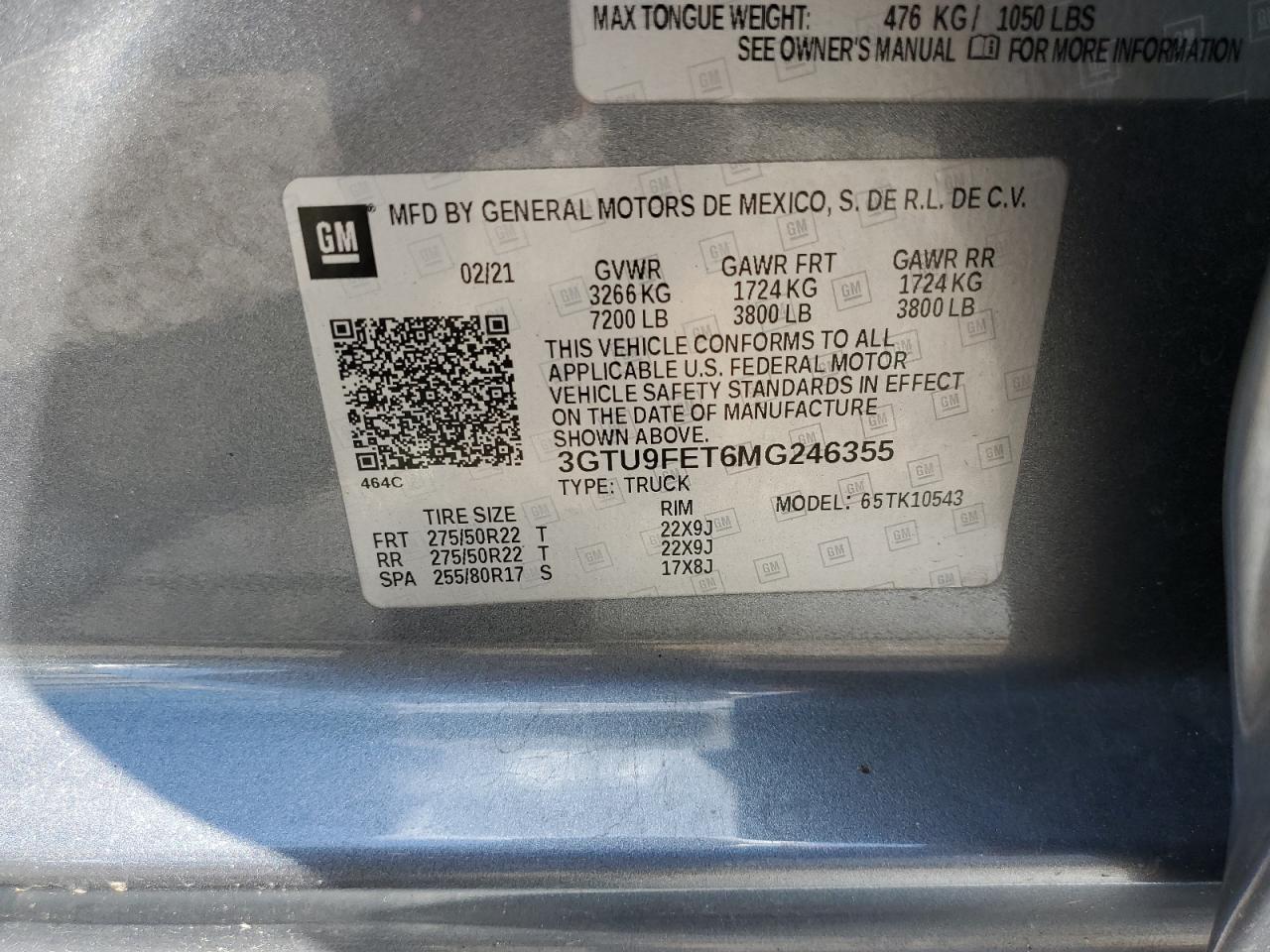 2021 GMC Sierra K1500 Denali VIN: 3GTU9FET6MG246355 Lot: 81308665