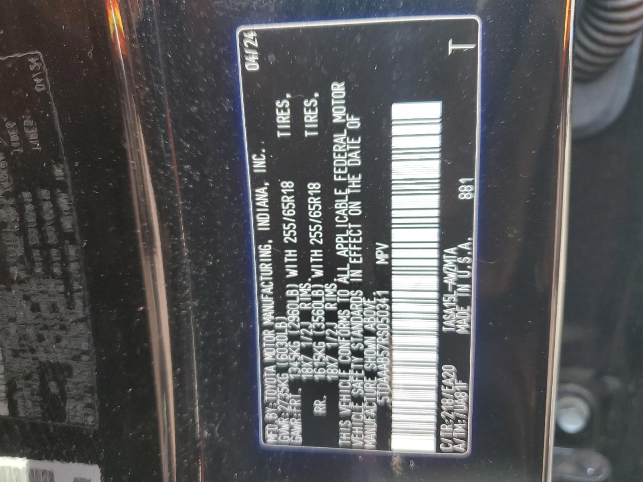 2024 Toyota Grand Highlander Xle VIN: 5TDAAAB57RS050341 Lot: 71950215