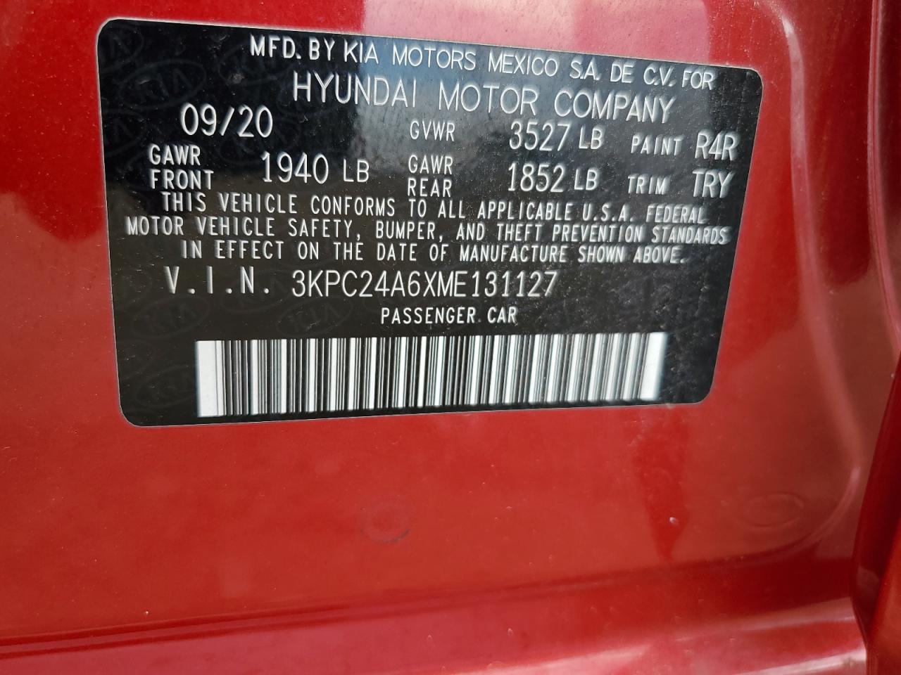 2021 Hyundai Accent Se VIN: 3KPC24A6XME131127 Lot: 82142695